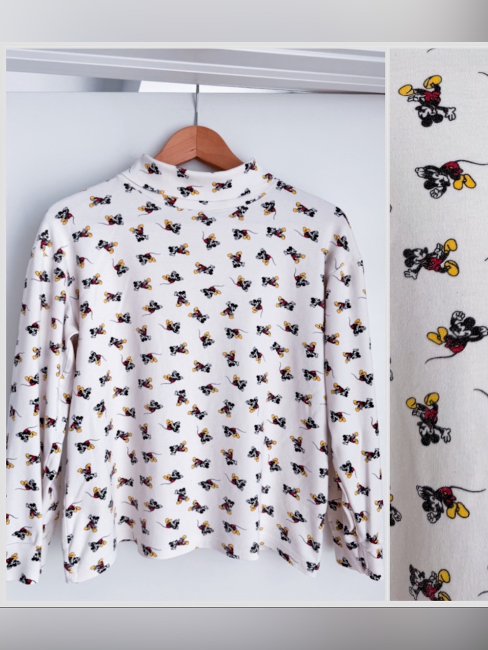 Vtg 90s Mickey & Co All Over Print Turtleneck Shirt M Disney Kidcore Grandmacore